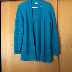 LL BEAN turquoise cardigan with pockets medium